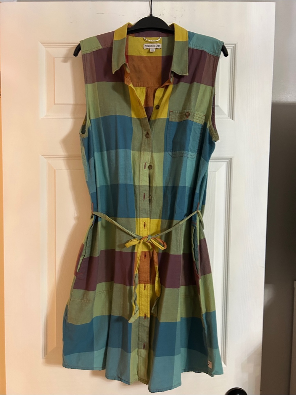 Toad&Co Funday Plaid Sleeveless Shirt Tie Dress XL